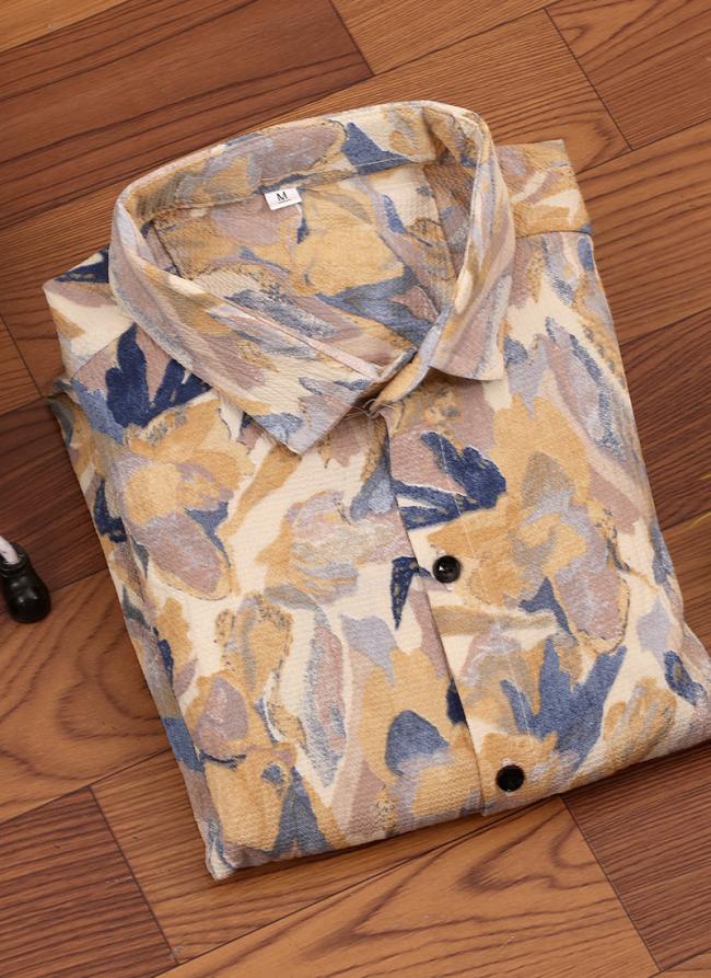 Popcorn Blue Casual Wear Printed Mens Shirt